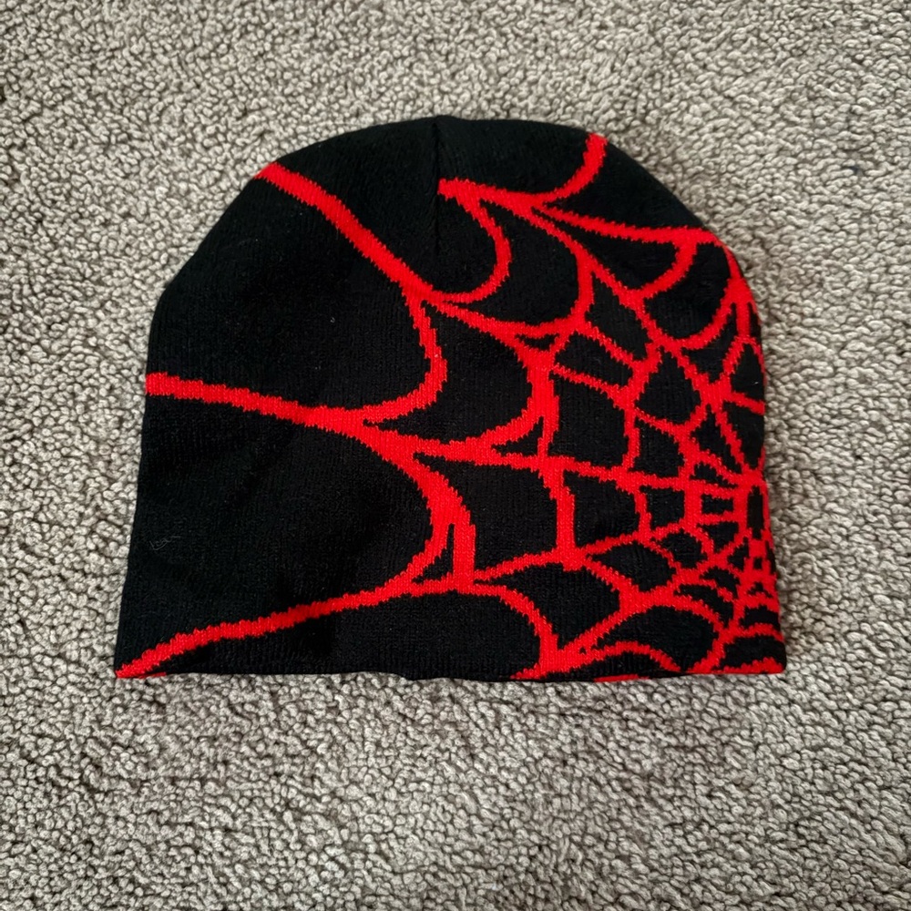 Spider Web Knit Beanie for Kids - Black and Red